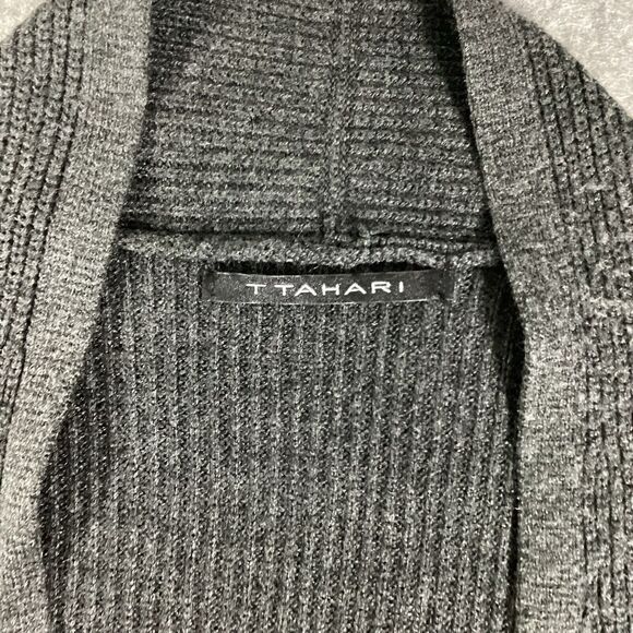 T Tahari Gray Open Front Pocket Cardigan Long Sleeve Cashmere Blend Size S - Picture 12 of 14